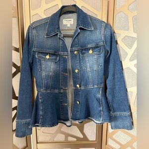 Frame Denim Flounce Hem Women's Jean Jacket with Gold Buttons